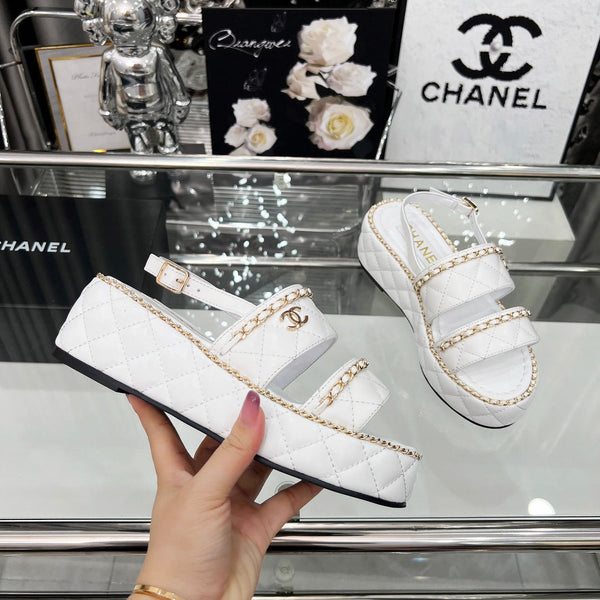 CC 25 Sandals Leather Chain 6cm White Lambskin 338655