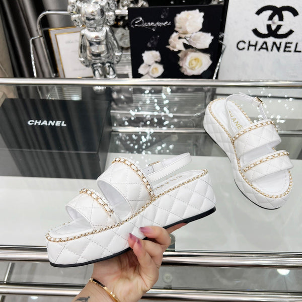 CC 25 Sandals Leather Chain 6cm White Lambskin 338655