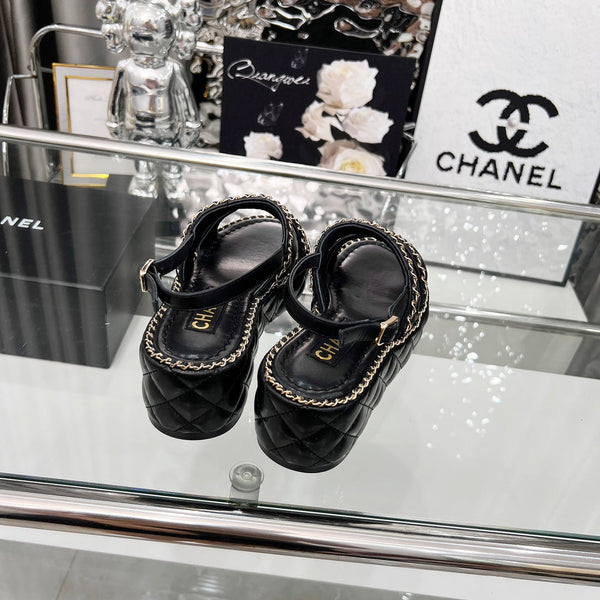 CC 25 Sandals Leather Chain 6cm Black Lambskin 338656