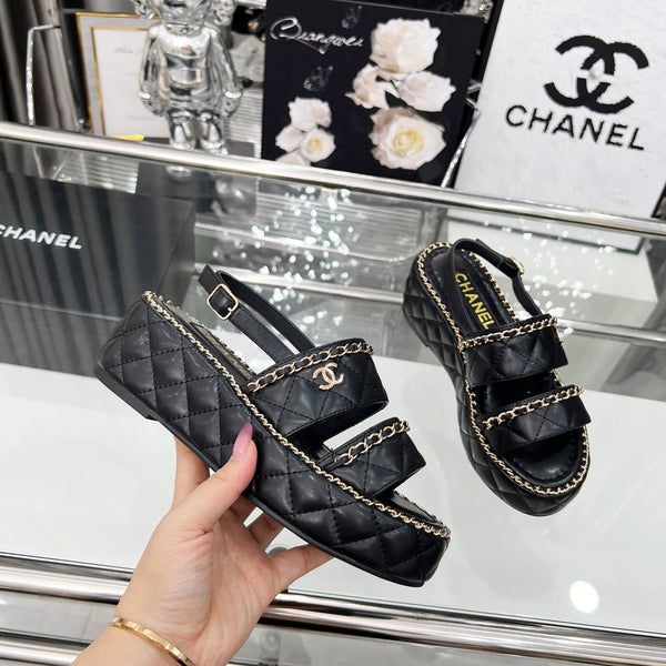 CC 25 Sandals Leather Chain 6cm Black Lambskin 338656