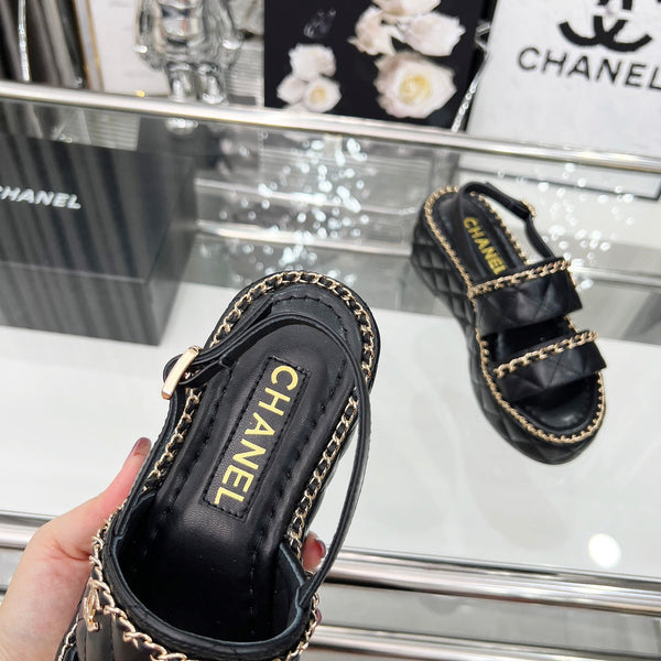 CC 25 Sandals Leather Chain 6cm Black Lambskin 338656