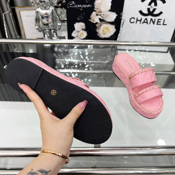 CC 25 Slide Leather Chain 6cm Pink Lambskin 338657