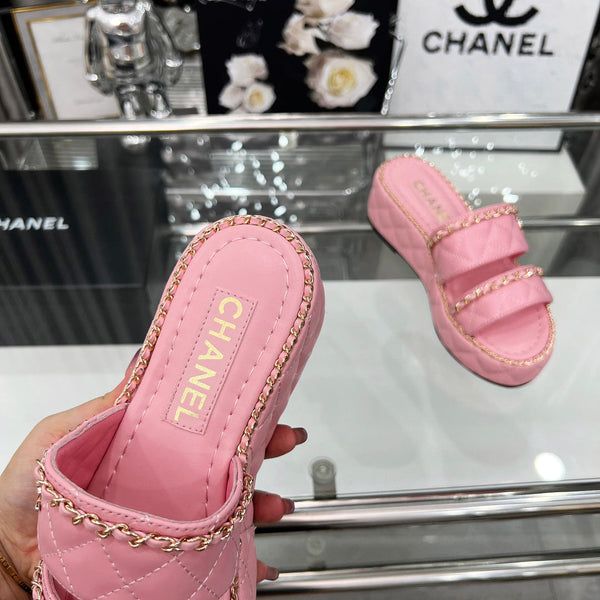 CC 25 Slide Leather Chain 6cm Pink Lambskin 338657