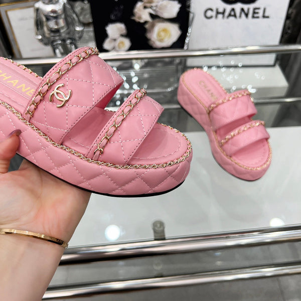 CC 25 Slide Leather Chain 6cm Pink Lambskin 338657