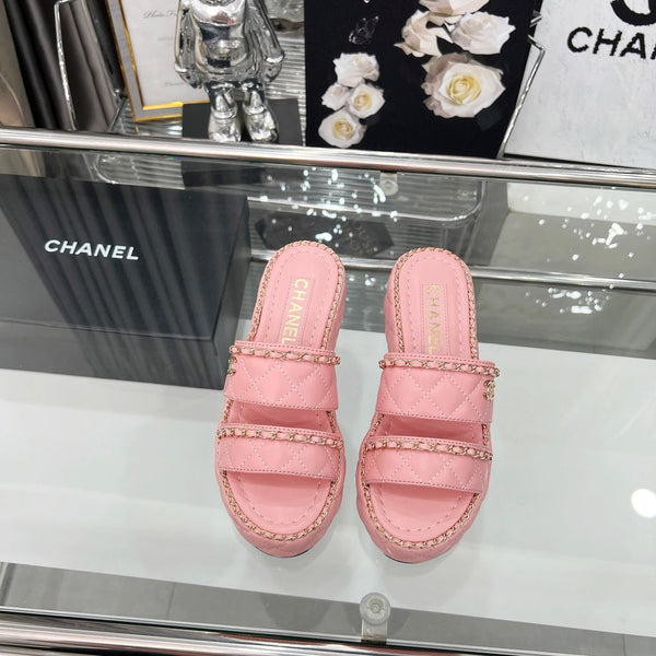 CC 25 Slide Leather Chain 6cm Pink Lambskin 338657