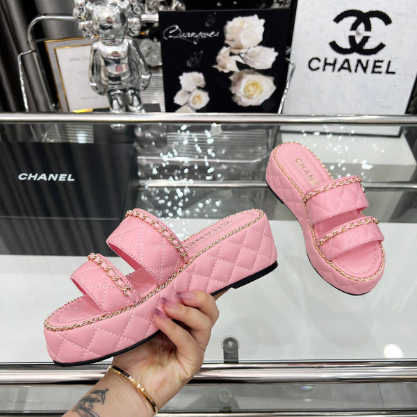 CC 25 Slide Leather Chain 6cm Pink Lambskin 338657