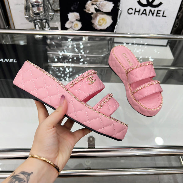 CC 25 Slide Leather Chain 6cm Pink Lambskin 338657