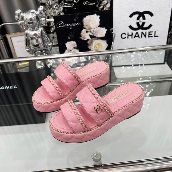 CC 25 Slide Leather Chain 6cm Pink Lambskin 338657