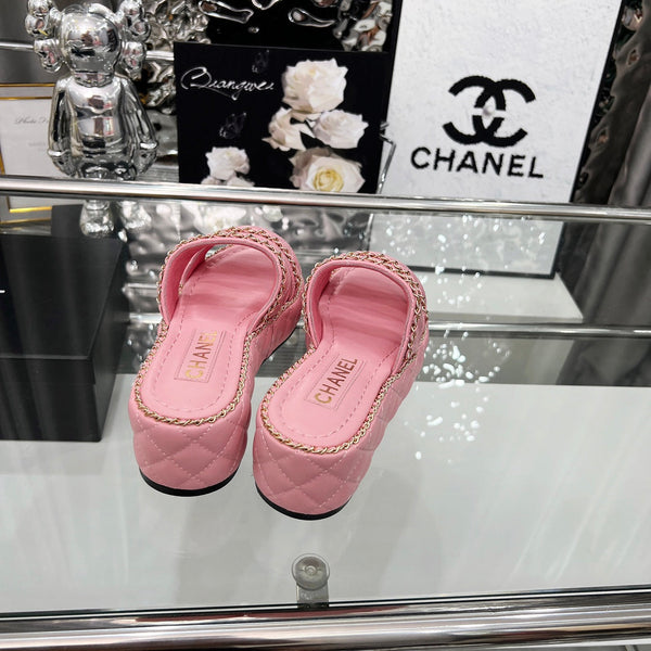 CC 25 Slide Leather Chain 6cm Pink Lambskin 338657