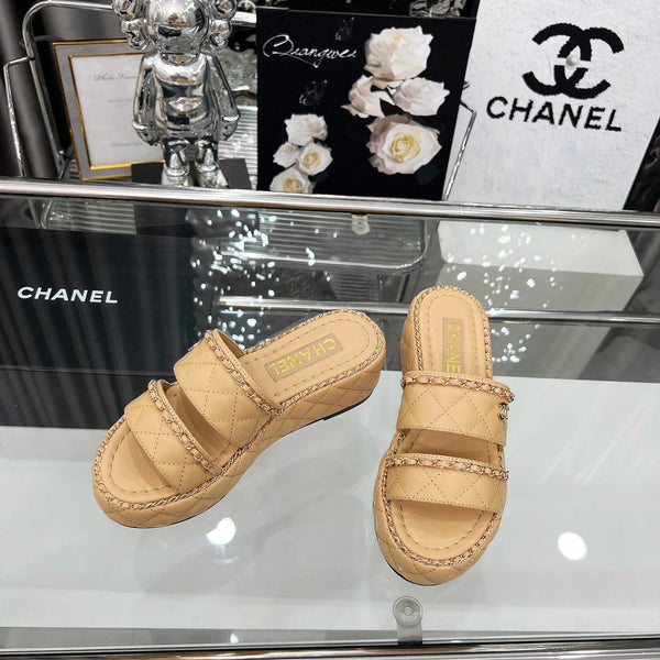 CC 25 Slide Leather Chain 6cm Beige Lambskin 338658