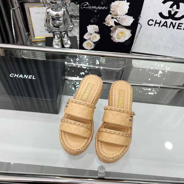 CC 25 Slide Leather Chain 6cm Beige Lambskin 338658