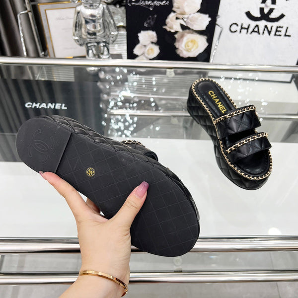 CC 25 Slide Leather Chain 6cm Black Lambskin 338660