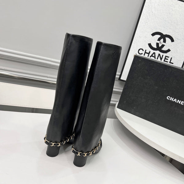 CC 25 High Boots With Chain 55mm Black Cowhide Grosgrain 374026