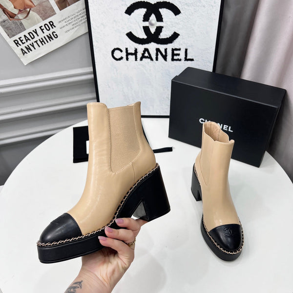 CC 25 Stivaletti Chelsea con catena 85mm Beige Nero Pelle di pecora 374034