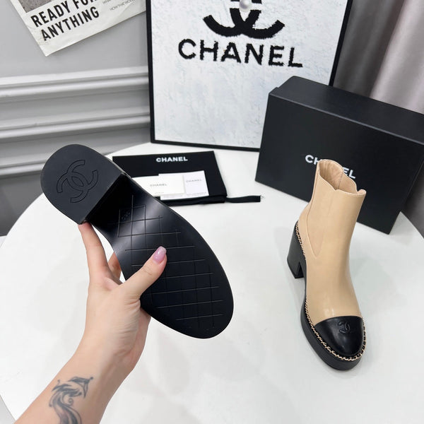 CC 25 Stivaletti Chelsea con catena 85mm Beige Nero Pelle di pecora 374034