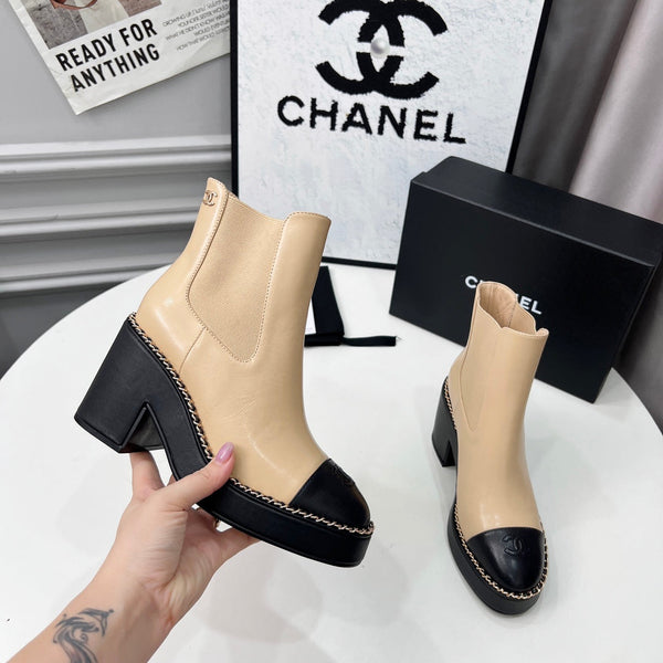 CC 25 Stivaletti Chelsea con catena 85mm Beige Nero Pelle di pecora 374034