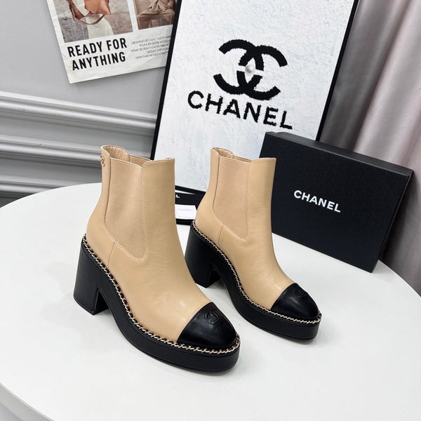 CC 25 Stivaletti Chelsea con catena 85mm Beige Nero Pelle di pecora 374034