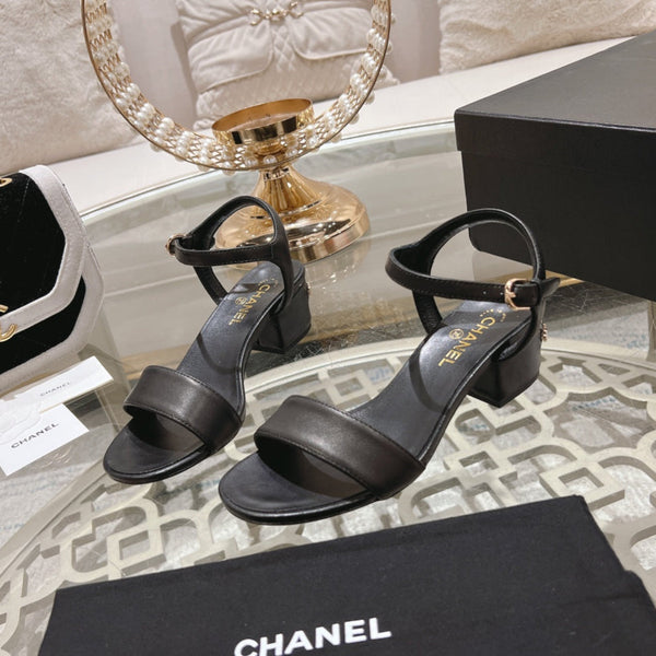 CC 25C 5CM Sandali con tacco medio in pelle italiana nera 213315