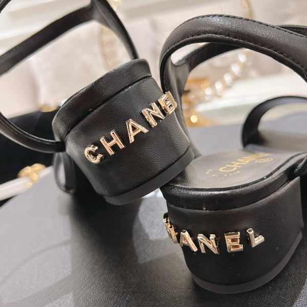 CC 25C 5CM Sandali con tacco medio in pelle italiana nera 213315