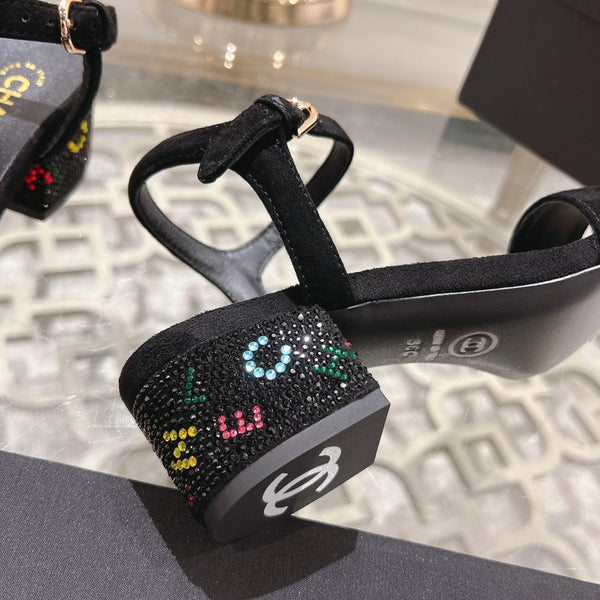 CC 25C 5CM Sandali con tacco medio in pelle scamosciata nera 213327