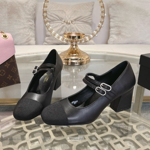 mary janes 60 double buckle black calfskin grosgrain