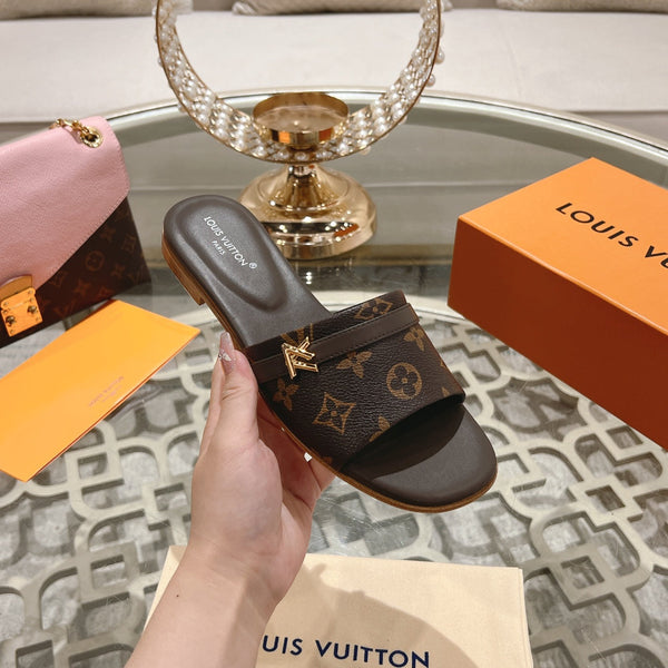 lv sandal isola flat mule dark brown monogram calfskin
