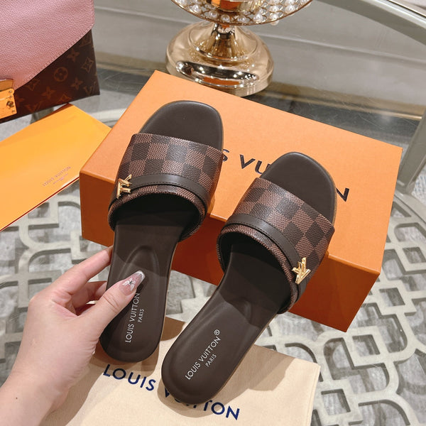 lv sandal isola flat mule brown damier calfskin