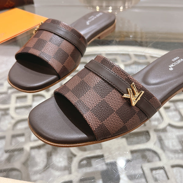 lv sandal isola flat mule brown damier calfskin