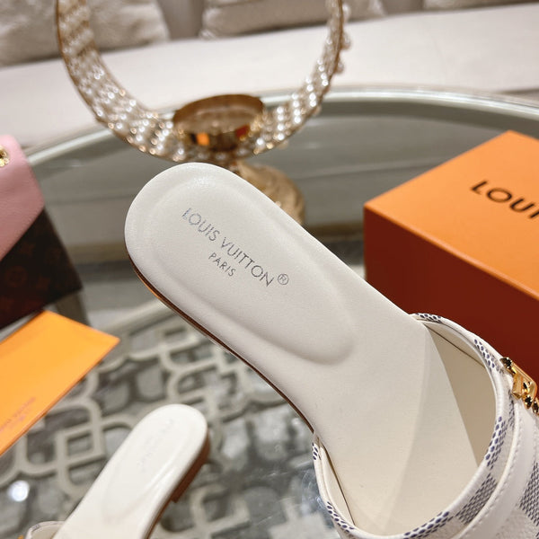 lv sandal isola flat mule white grey damier calfskin