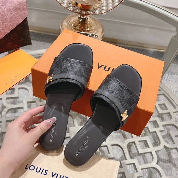 lv sandal isola flat mule black damier calfskin