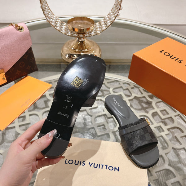 lv sandal isola flat mule black damier calfskin
