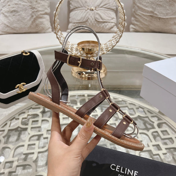 SANDALO GLADIATORE CLEA TRIOMPHE IN VITELLO MARRONE CIOCCOLATO - CONCIA VEGETALE