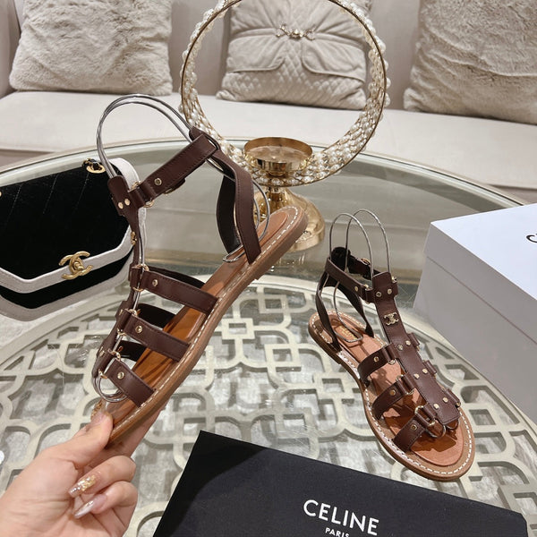 SANDALO GLADIATORE CLEA TRIOMPHE IN VITELLO MARRONE CIOCCOLATO - CONCIA VEGETALE