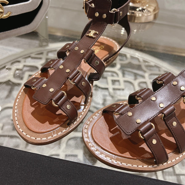 SANDALO GLADIATORE CLEA TRIOMPHE IN VITELLO MARRONE CIOCCOLATO - CONCIA VEGETALE