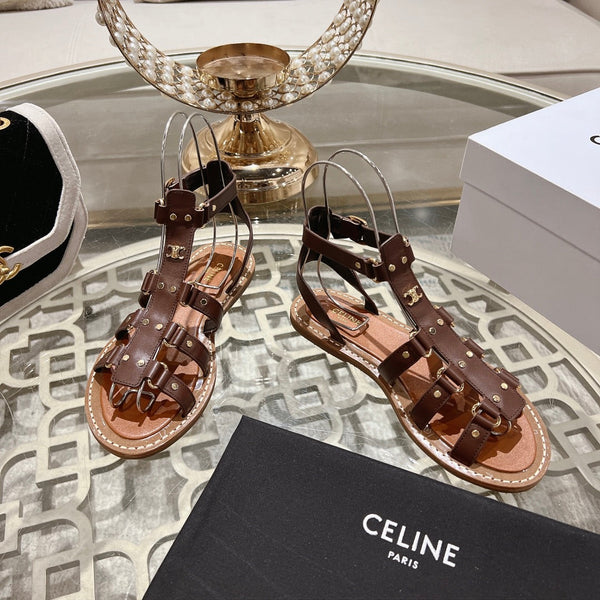 SANDALO GLADIATORE CLEA TRIOMPHE IN VITELLO MARRONE CIOCCOLATO - CONCIA VEGETALE