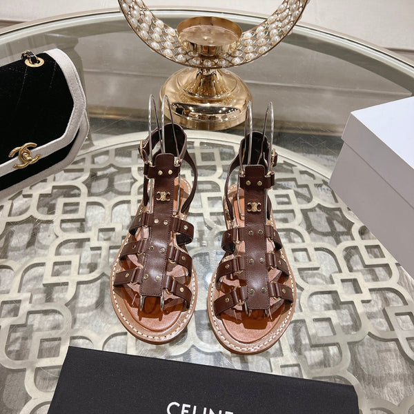 SANDALO GLADIATORE CLEA TRIOMPHE IN VITELLO MARRONE CIOCCOLATO - CONCIA VEGETALE