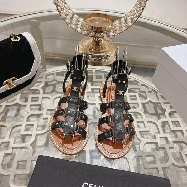 CLEA TRIOMPHE GLADIATOR SANDAL IN BLACK CALFSKIN - VEGETAL TANNING