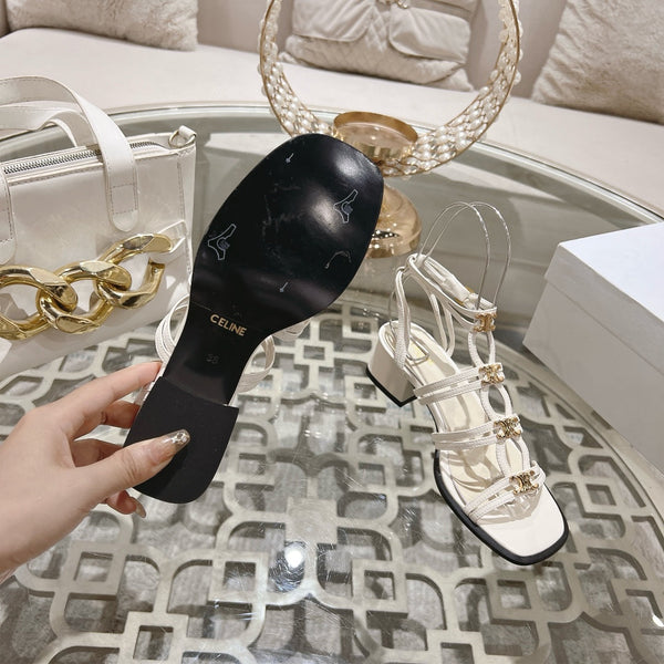 HIGH 45MM BLOCK HEEL SANDAL IN WHITE LAMBSKIN