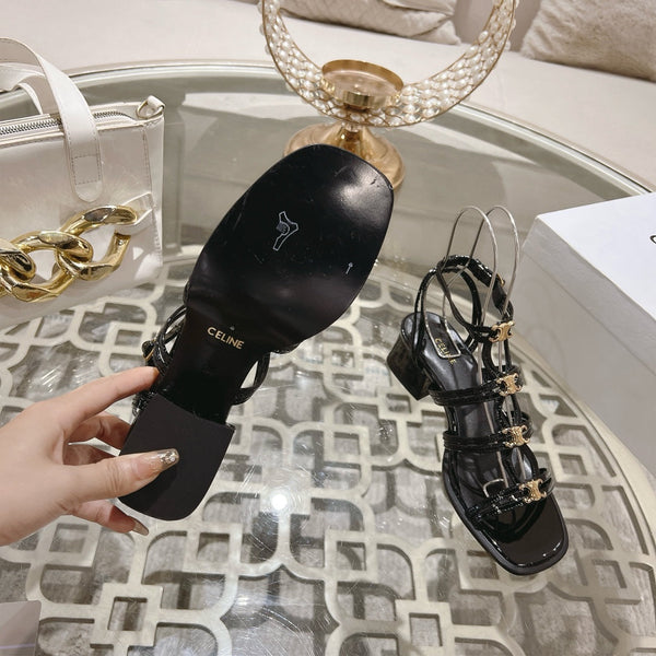 HIGH 45MM BLOCK HEEL SANDAL IN BLACK LAMBSKIN