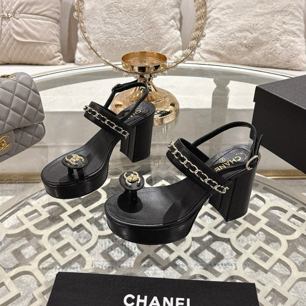 CC 25 Sandal Platform Heels Black Lambskin 268975