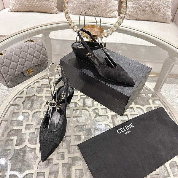 CC 25 Slingback heel Black Silk and Sheepskin 268921