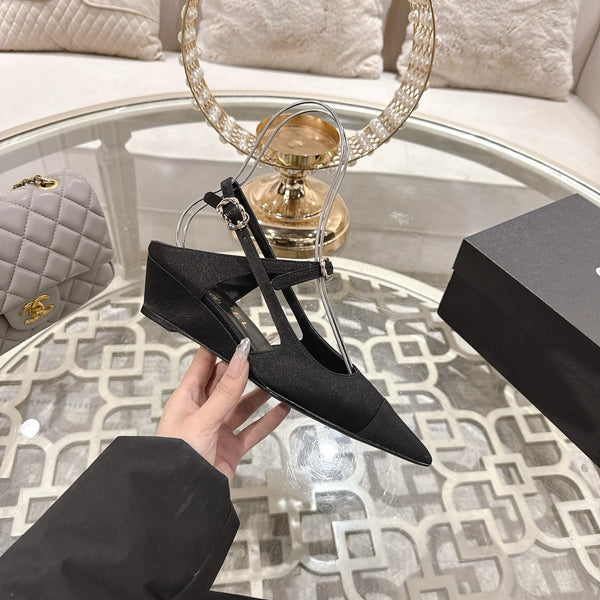 CC 25 Slingback heel Black Silk and Sheepskin 268921