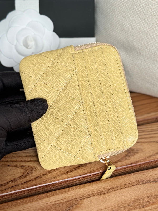 CC Zip Card Holder Wallet Yellow Gold Metal Caviar 240601