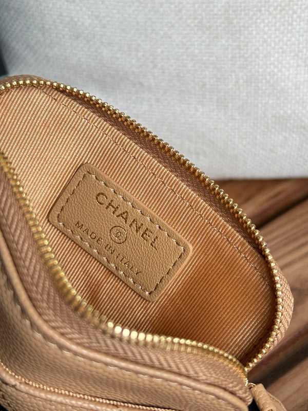 Portafoglio porta carte CC Zip Beige Gold Metal Caviar 240603