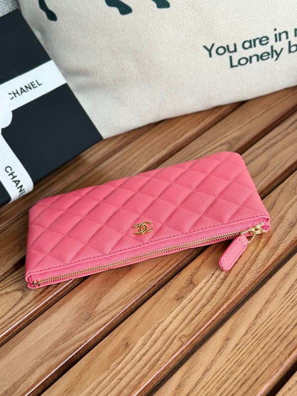 cc zipped wallet 20cm dark pink quilted caviar gold hardware