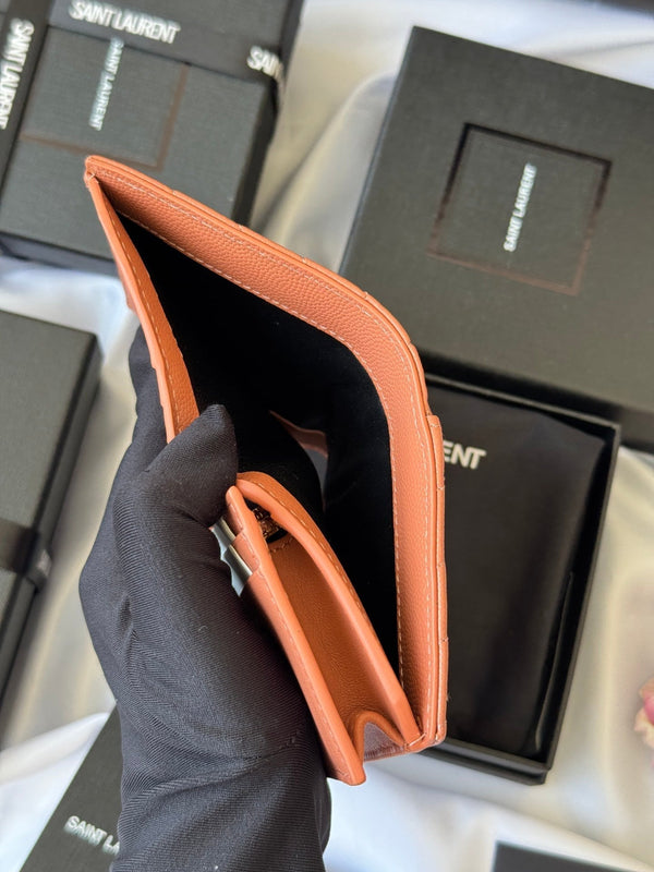 YSL Wallet Light Brown Gold Cowhide 240586