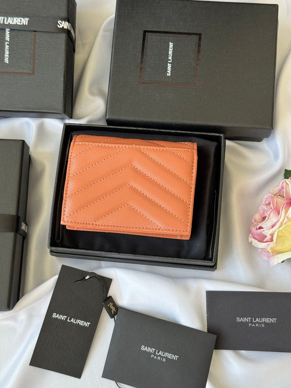 YSL Wallet Light Brown Gold Cowhide 240586