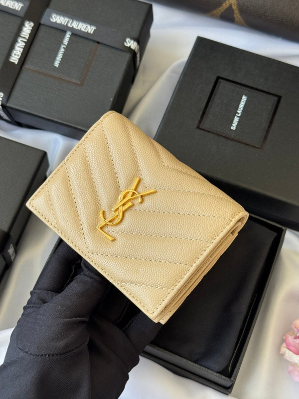 YSL Wallet Light Beige Gold Cowhide 240590