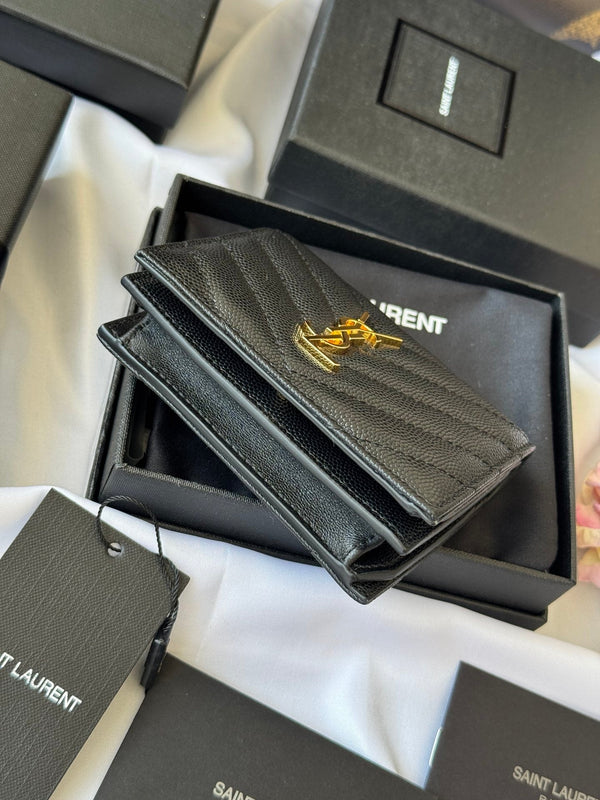 YSL Wallet Black Gold Cowhide 240572