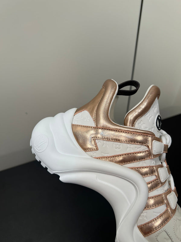 LV Archlight Sneaker 50mm Bianco Mix Bronzo Metallizzato Monogram Pelle Bovina